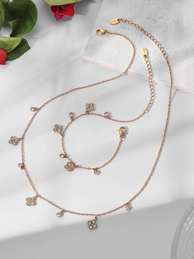 European & American Fashion DIY Multi-Accessory Set: Small 8-Shaped Flower with Full Rhinestones & 5A Zircon Necklace and Bracelet Combination