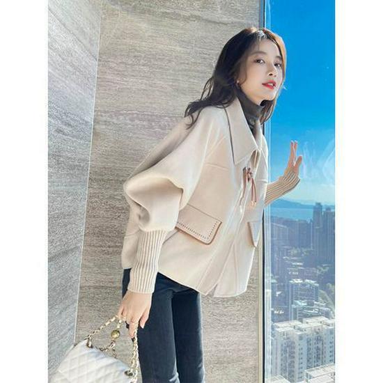 

Women s Chic Woolen Coat - Petite Autumn Style S (suggested 80-100 lbs) бежевий