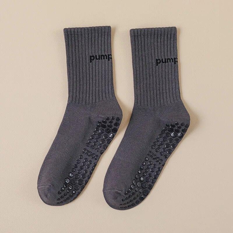 New Solid Color Letter Printed Cotton Mid-calf Non-slip Sports Socks Women Indoor Dance Gymnastic Fitness Yoga Pilates Socks