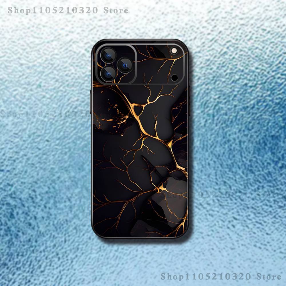 Cool Texture Platinum Marble Phone Case For iPhone 17,16,15,14,13,12,Pro,Max,Plus,E,SE4,Air,Mini Black Soft Box
