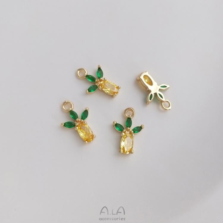 

Підвіска-шарм з цирконієм у формі фруктів з 14-каратного золота - Вишня, Ананас, Виноград, Манго