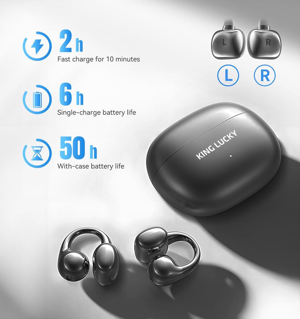King Lucky Ear Cuff Bluetooth Wireless IPX5 Ear Innovative OWS Air Conduction Bone Conduction No Ear Made in Sound Quality for Exercise and with ENC