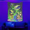 1pc UV Responsive Skull Tapestry, Flower and Mushroom Fluorescent Tapestry, Bedroom Aesthetic Decorative Wall Hanging