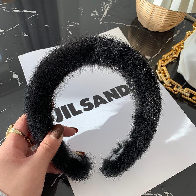 Korean Fluffy Wide Brim Hairband: Mink Fur Winter Headwear for Versatile Use in Hair Care and Styling