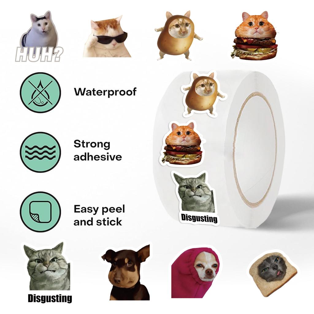 500 Pieces/roll Roll Sticker Hot-selling Tape Cat Emoticon Package Sticker Hand Account Material Decorative Envelope Sticker