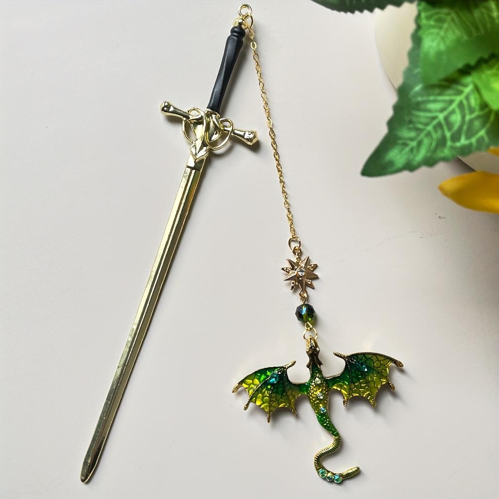 1Pc Dragon Sword Fantasy Bookmark,Gift for Readers Book Lover,Birthday Gift,Silver/Gold,Bookmark,Unique Gift,For Women Men Bookish