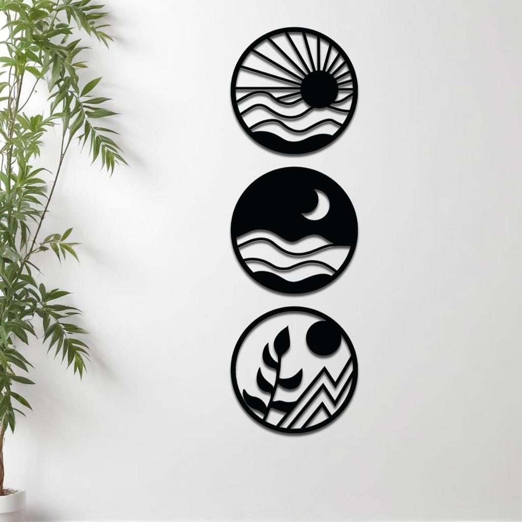 Pre-Laminated Pine Wood Round Landscape Wall Art | Laser Cut Precision | For Home Décor | For Gifting (Set of 3)