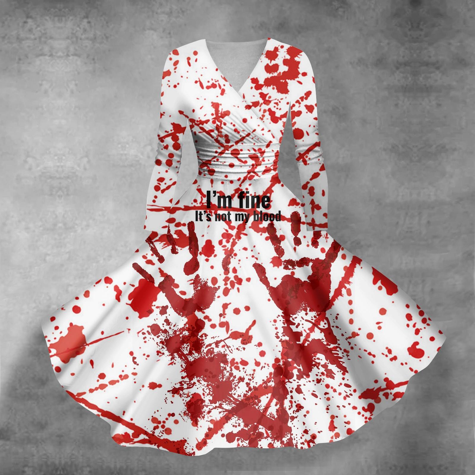 

Женское повседневное и модное сексуальное платье с v-образным вырезом и длинными рукавами с принтом на Хэллоуин M