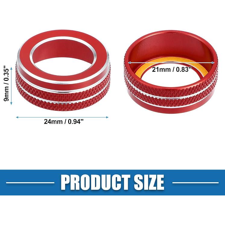 Volume VOL Tune Knob Cover Rings for VW Tiguan Taos Jetta Passat Atlas Arteon Golf R Beetle Aluminum Alloy Red (Pack of 2)