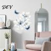 Large Floral Murals for Cream Toned Walls Ink-Washed Blue Wall Stickers with Butterflies, Delicate Lily Peel And Stick Decals Living Room Bedroom