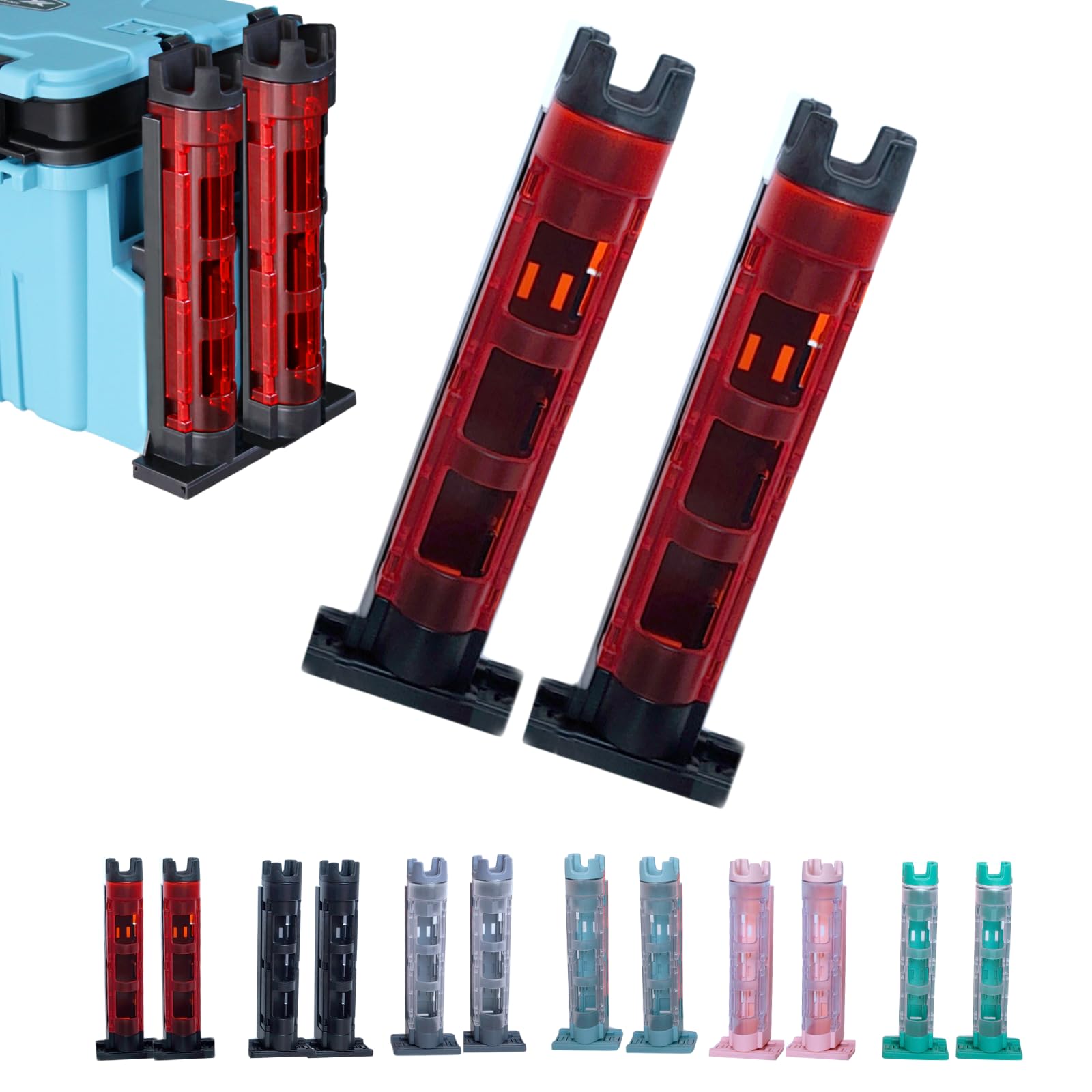 

KOREWA Polycarbonate Rod Holder, Set of 2, Fishing Rod Stand, Black, Convenient, Fishing Rod Stand, 3-Level Height Adjustment, Set of 2 (Red)