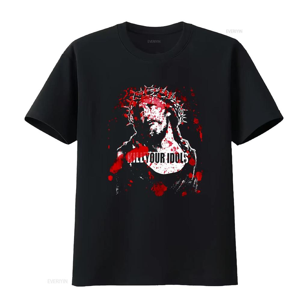Vintage Kill Your Idols T-shirt Hardcore Punk Heruitgave met Jezus God Ontwerp Worldwide Terror Stijl vintage Gewassen mode