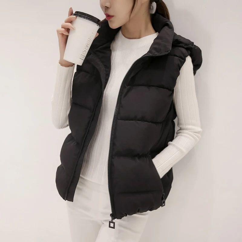 

Detachable Hat Autumn and Winter Ladies Cotton Vest Short Down Cotton Vest Jacket S чорний