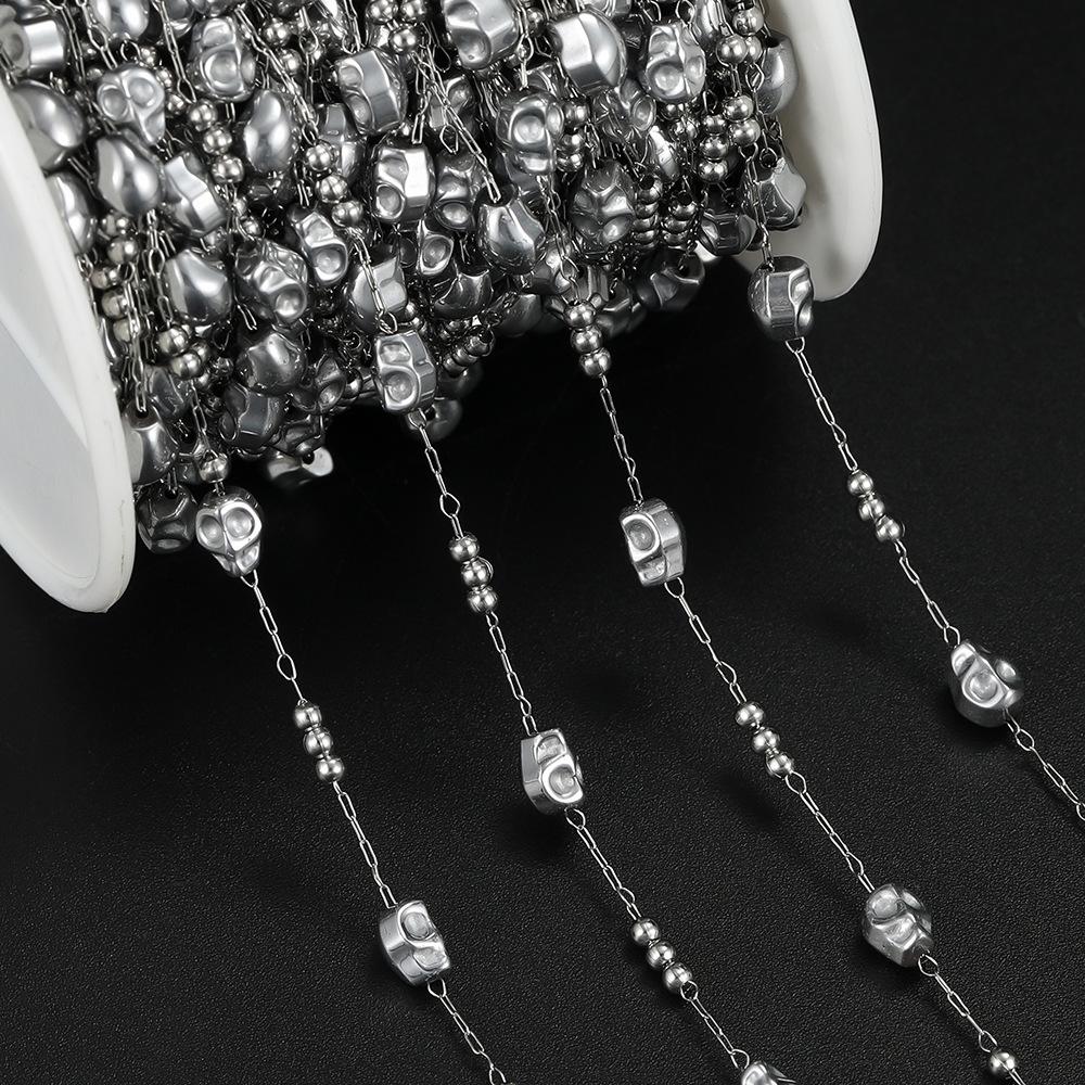 

Цепочка-череп из нержавеющей стали с покрытием + ожерелье-колье из бусин, аксессуары для браслета, ожерелья, серег, ручной работы Without Reel/About 14.5g