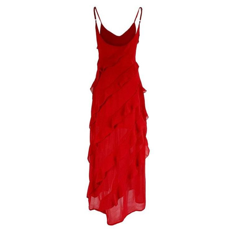 Backless Elegant Maxi Dress Women Sexy Ruffle Sundresses Sleeveless Spaghetti Strap Club Party