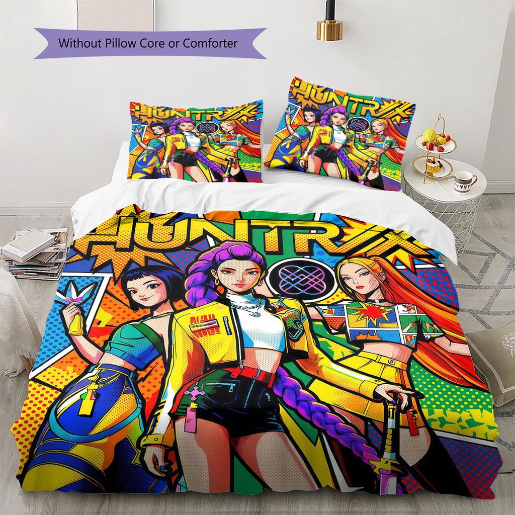 kpop hunter Pattern Bedding Quilt Set Quilt Cover Pillowcase Home Decoration Birthday Gift (1 * duvet cover + 2 * pillowcase, without core)
