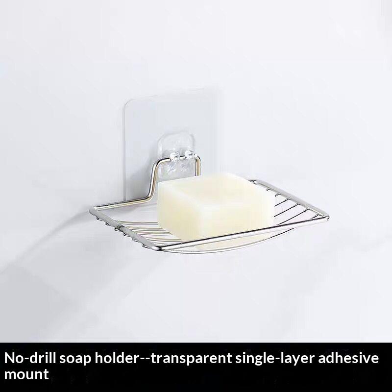Stainless Steel Soap Dish Holder Single Layer Drain No Drilling Wall Mounted Draining Soap Rack For Bathroom Shower Storage