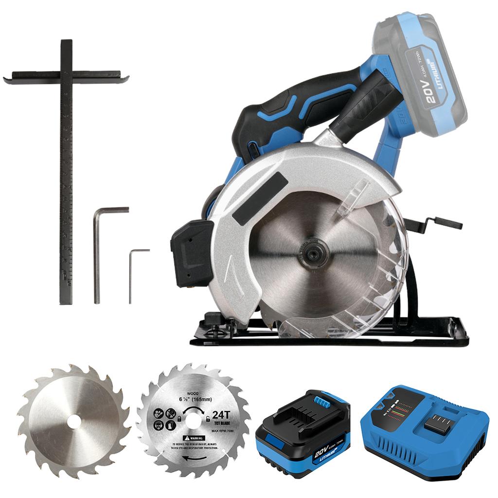 Cordless Circular Saw with 20V 4.0ah Battery and Fast Charger, 4300rpm, Adjustable Cutting Angle (0 degrees 45