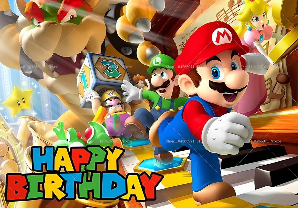 Super Mario Bros Photo Backdrop Kids Birthday Party Decora Peach Princess Vinyl Polyester Fabric Background Cloth Banner