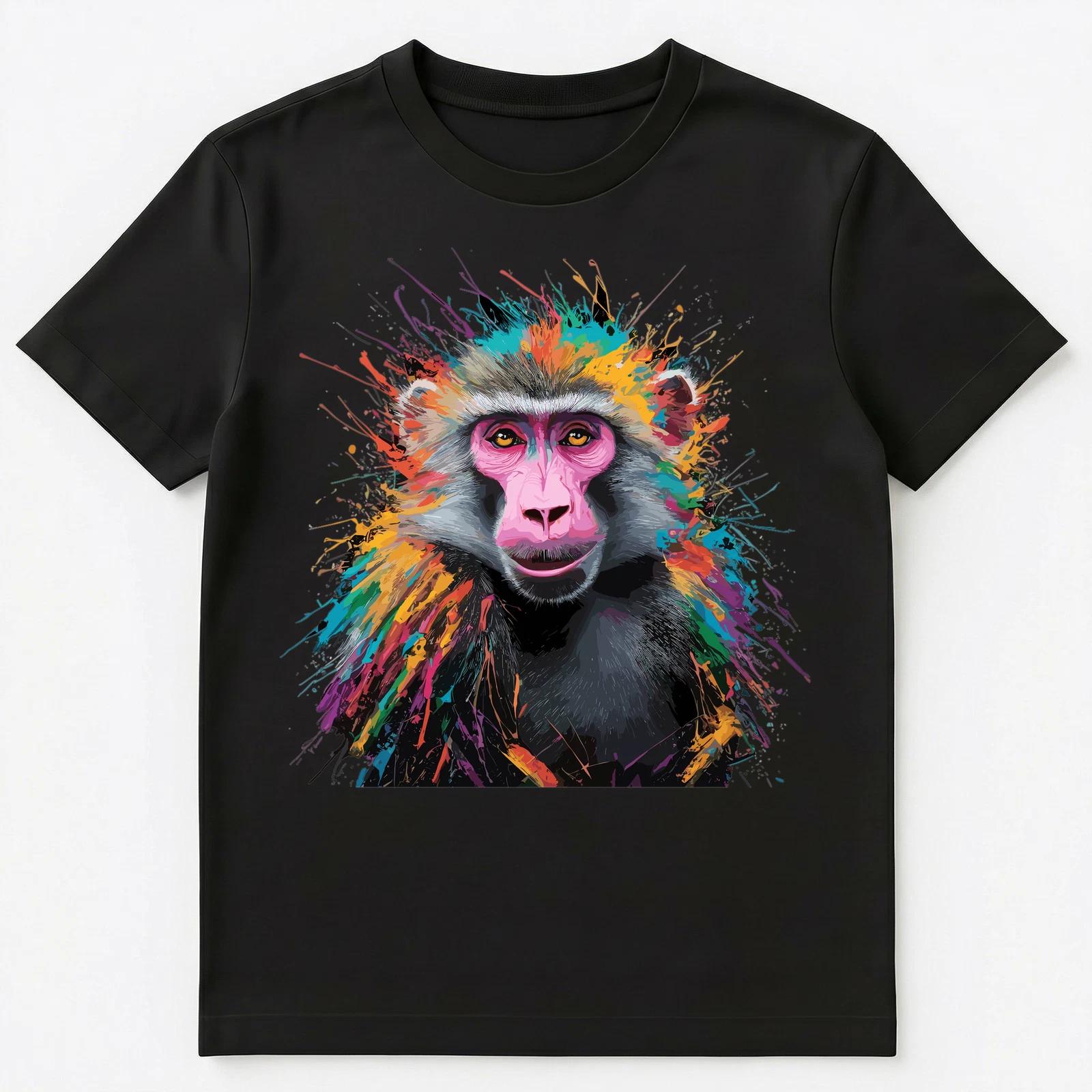 Colorful Paint Splash Baboon Art Graphic Unisex T-Shirt S