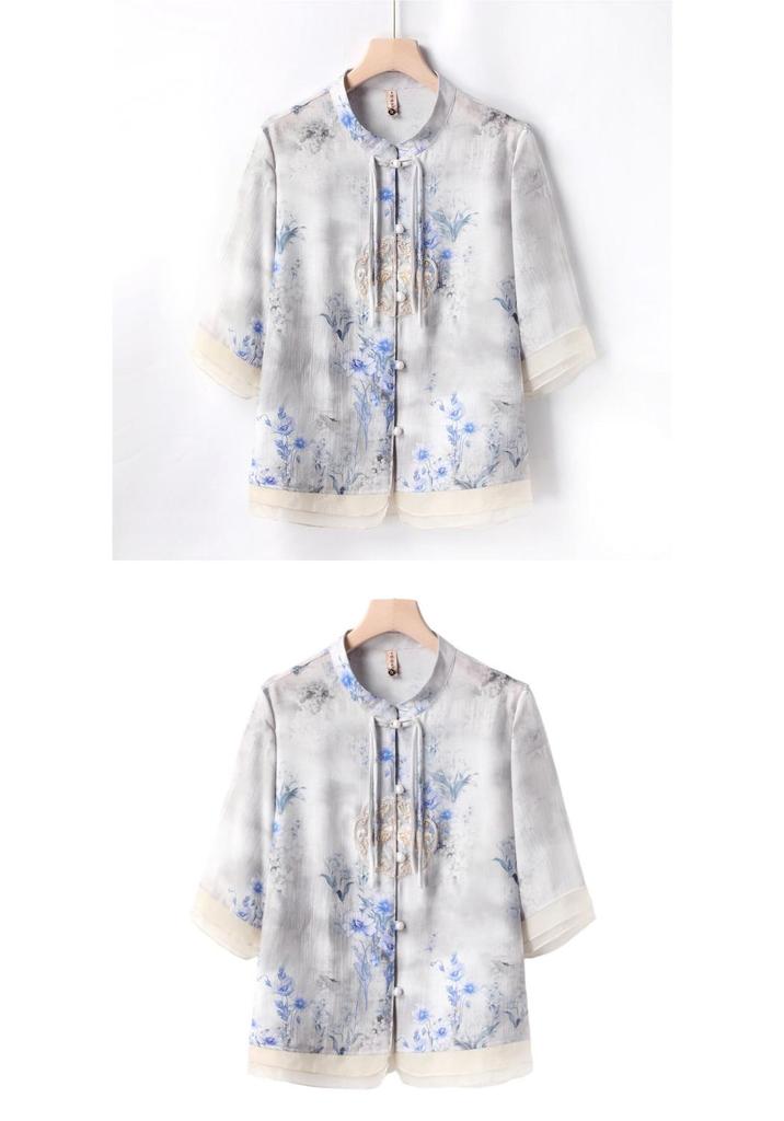 2026 Summer Chinese Style Mid-Sleeve Plus Size Blouse for Middle-Aged & Elderly Women