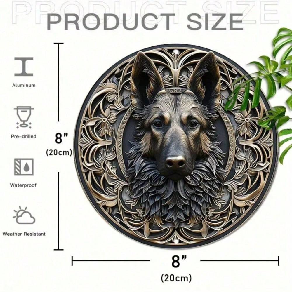 1pc Vintage German Shepherd Metal Wall Art Round Aluminum Sign for Home Decor