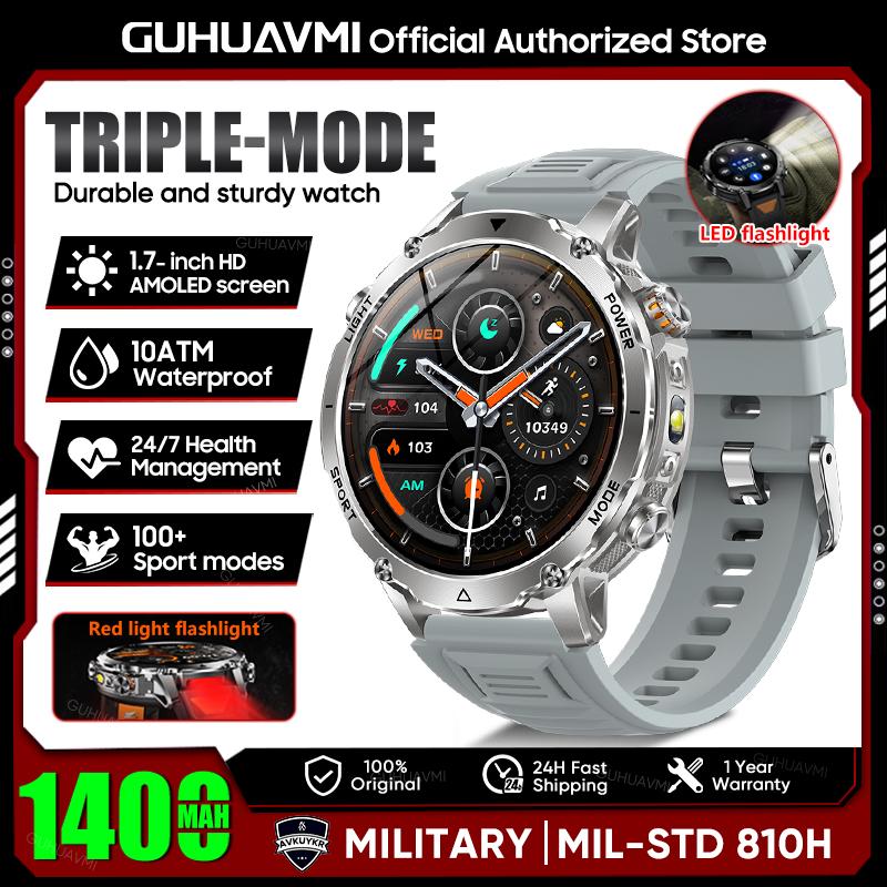 New TANK Ultra 1400mAh Battery Military Smart Watch 10ATM Waterproof Heart Rate Tactical LED Flashlight Men Sports Bracelet