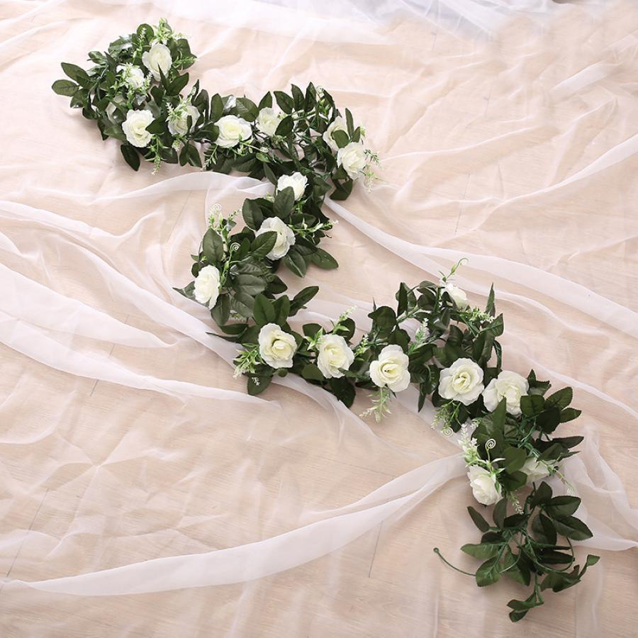 Silk Roses Artificial Vine Hanging Flowers for Wall Christmas Rattan Fake Plants Leaves Garland Outdoor Wedding Home Decoration
