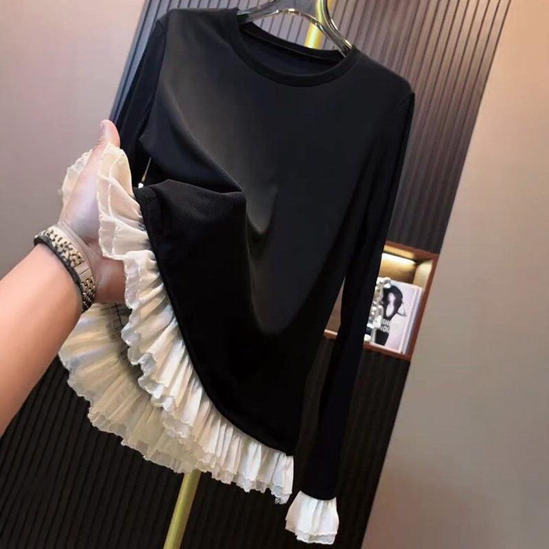 European-Inspired Black Patchwork Pullover: Trendy and Comfortable Autumn 2025 Women's Top