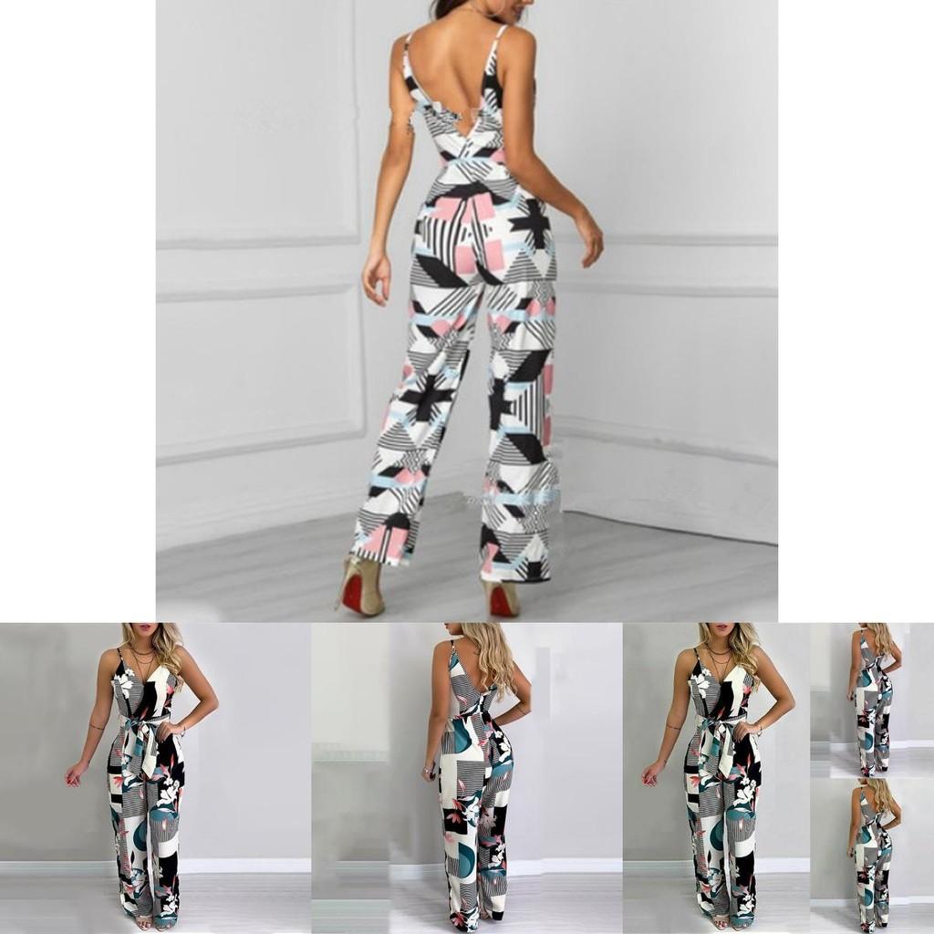Elegant Multicolor Women Strappy Wide Leg Long Playsuit With V-neck Design