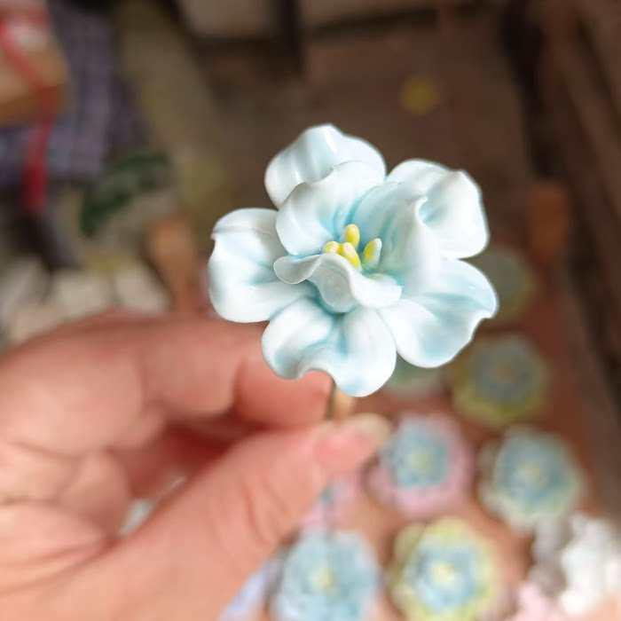 Handmade Ceramic Bouquet: Purple-Gold Lotus, Lily, Gardenia, Rose