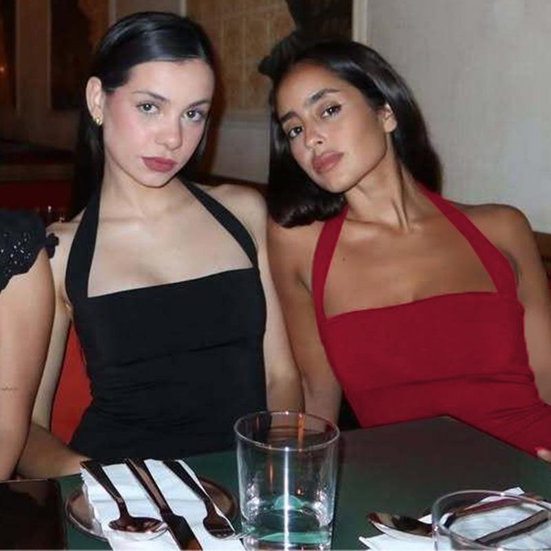 Sleeveless Halter Bodycon Backless Lace Up Crop Tank Top Women’S Solid Sexy Elegant Y2K Top Party Clubwear Summer Outfit