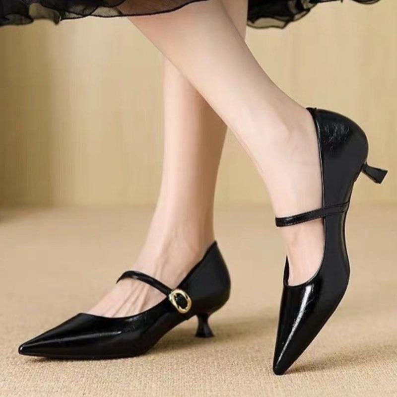 Chaussures à Bride Unique pour Femmes, Style Français, Bout Pointu, Nouvelle Collection Printemps/Automne, Décolleté Bas, Talons Bas Élégants