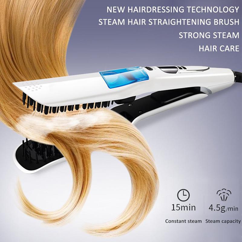 Professional Hair Straightener Brush Heating Hot Hair Combs Dual Voltage Titanium Curling Iron Steam Flat Iron