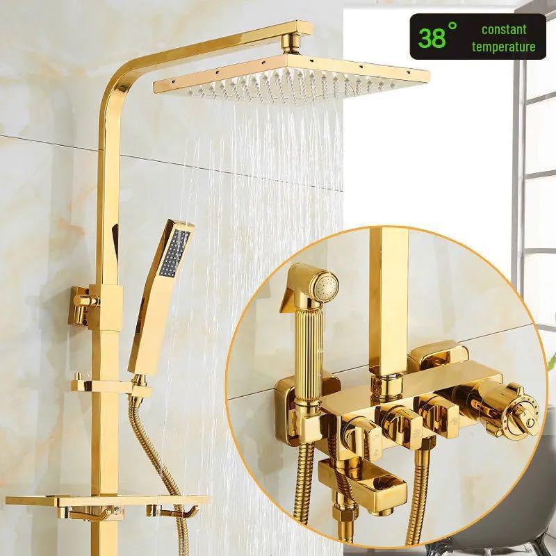 Gold All-Copper Constant Temperature European Shower Set with Booster Head