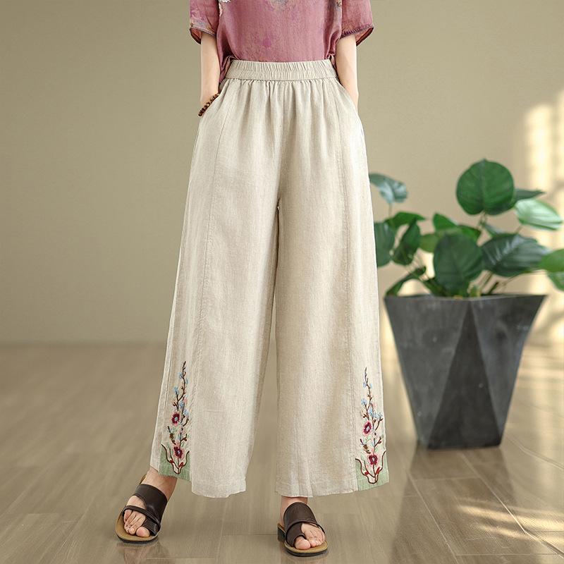 

2026 Korean Style Plus Size Cotton Linen Retro Printed T-shirt/Set - Flattering & Age-Reducing Summer Casual Wear L
