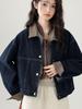 2025 Spring/Autumn Hong Kong Style Plaid Patchwork Denim Lapel Jacket for Women, Petite & Loose Fit.