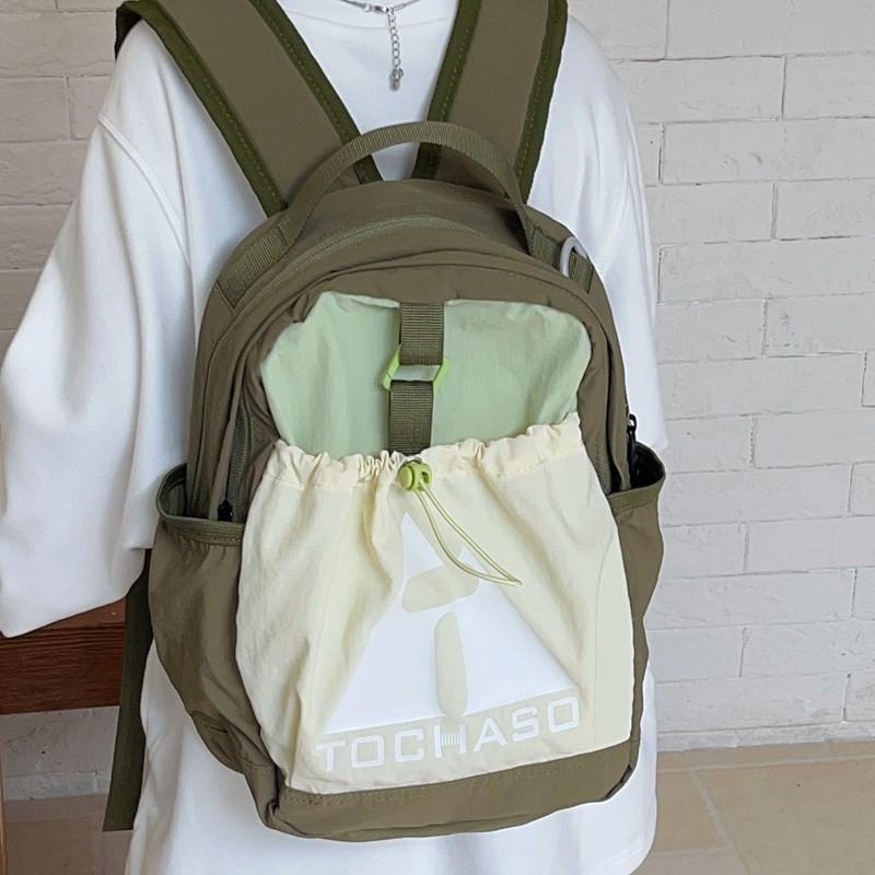 Block Drawstring Color Front Bag Children Lightweight Cotton Leisure Backpack