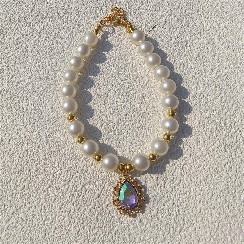 New Love Pendant Pearl Beaded Pet Necklace Versatile Accessories Handmade Cat and Dog Collar