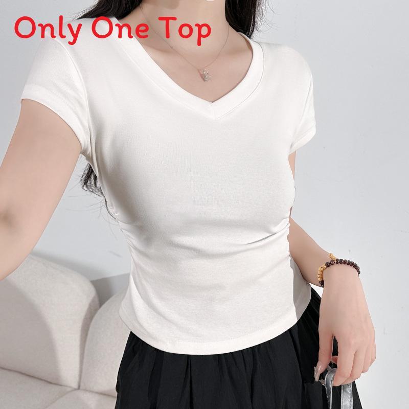 Cotton Short Sleeve T Shirt For Women With Pleated Design For Spring Summer Casual Wear