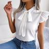 Léto 2023 Sladký límec Šifon halenky Dámské Košile Bez rukávů Topy Office Lady Jednobarevné Oblečení Blusa Mujer 26666