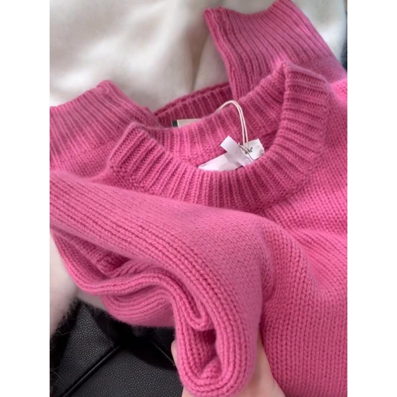 

Really good white autumn and winter raspberry powder thick sweater women s loose soft pullover top One size