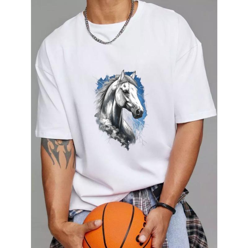 White T Shirt with Horse Head Print for Casual Wear