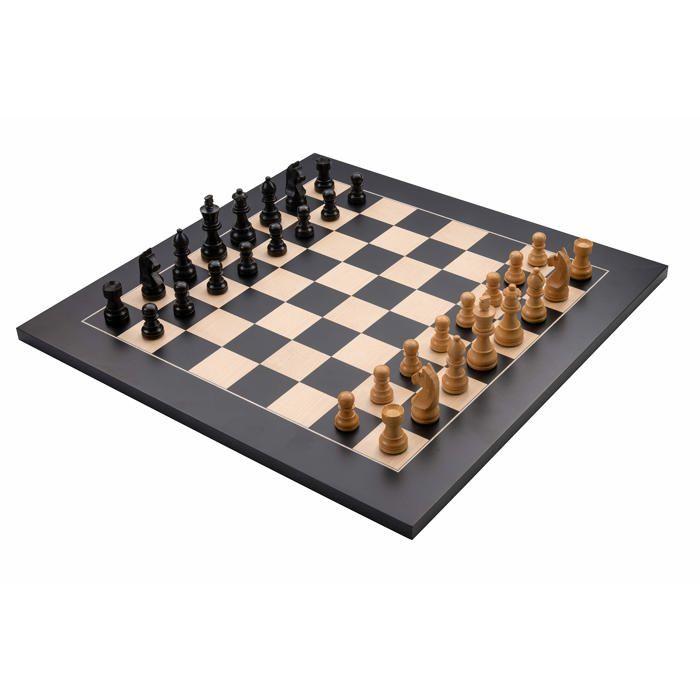 Luxury Wooden Chess Set with Maple Wood Marquetry (Black/Natural) 40 CM X 40 CM with Carved Pieces In Varnished Wood