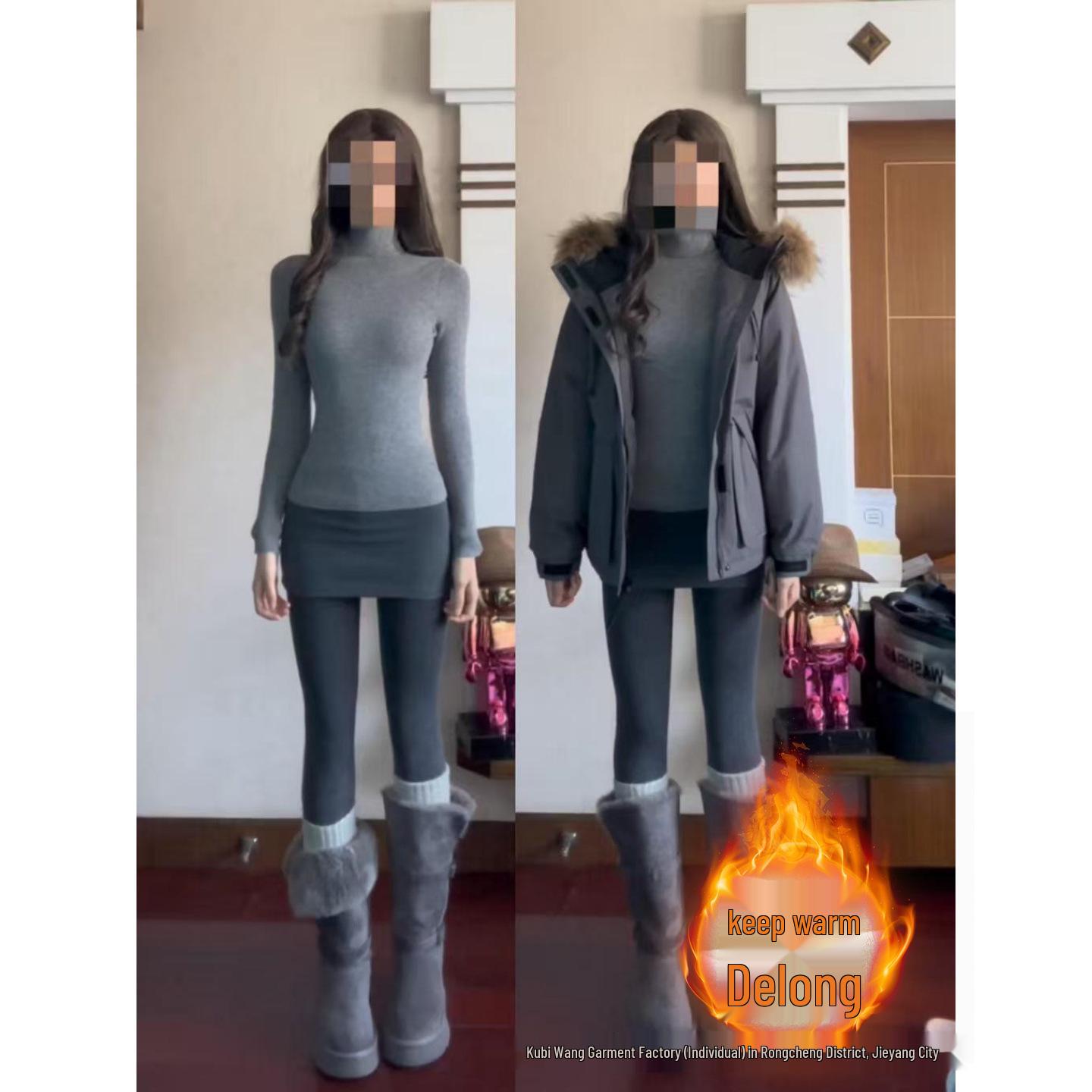 

Gray Women s Waist-Cinched High-Neck Long-Sleeve Top - Versatile Autumn/Winter Slim-Fit Warm Base Layer Extra Large