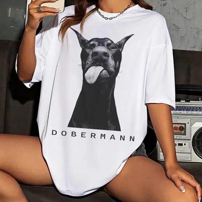 T-shirt in Cotone a Maniche Corte con Stampa Cane Trendy Americana - Unisex Moda Europea Top Largo Estivo