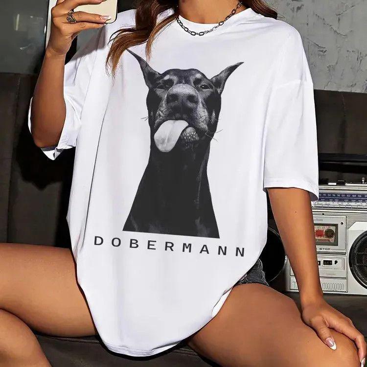 

American Trendy Dog Print Cotton Short Sleeve T-shirt - Unisex European Fashion Summer Loose Top 3XL (156-170 kg)