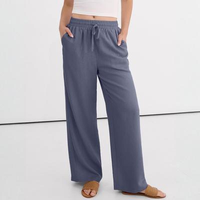 Wide Leg Pants For Women Flowy  Drawstring Elastic Waist Trousers With Pockets Summer Beach Vacation Clothes