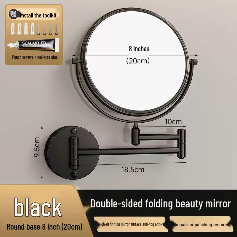 Wall-Mounted Foldable Vanity Mirror with Lights (Double-Sided, Punch-Free Installation) for Bathroom.