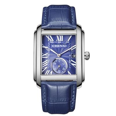 Watch Leather Belt Calendar Square Roman Analog Display 3ATM Waterproof Stylish Quartz Watch Blue Business Casual Fashion Accessories Birthday